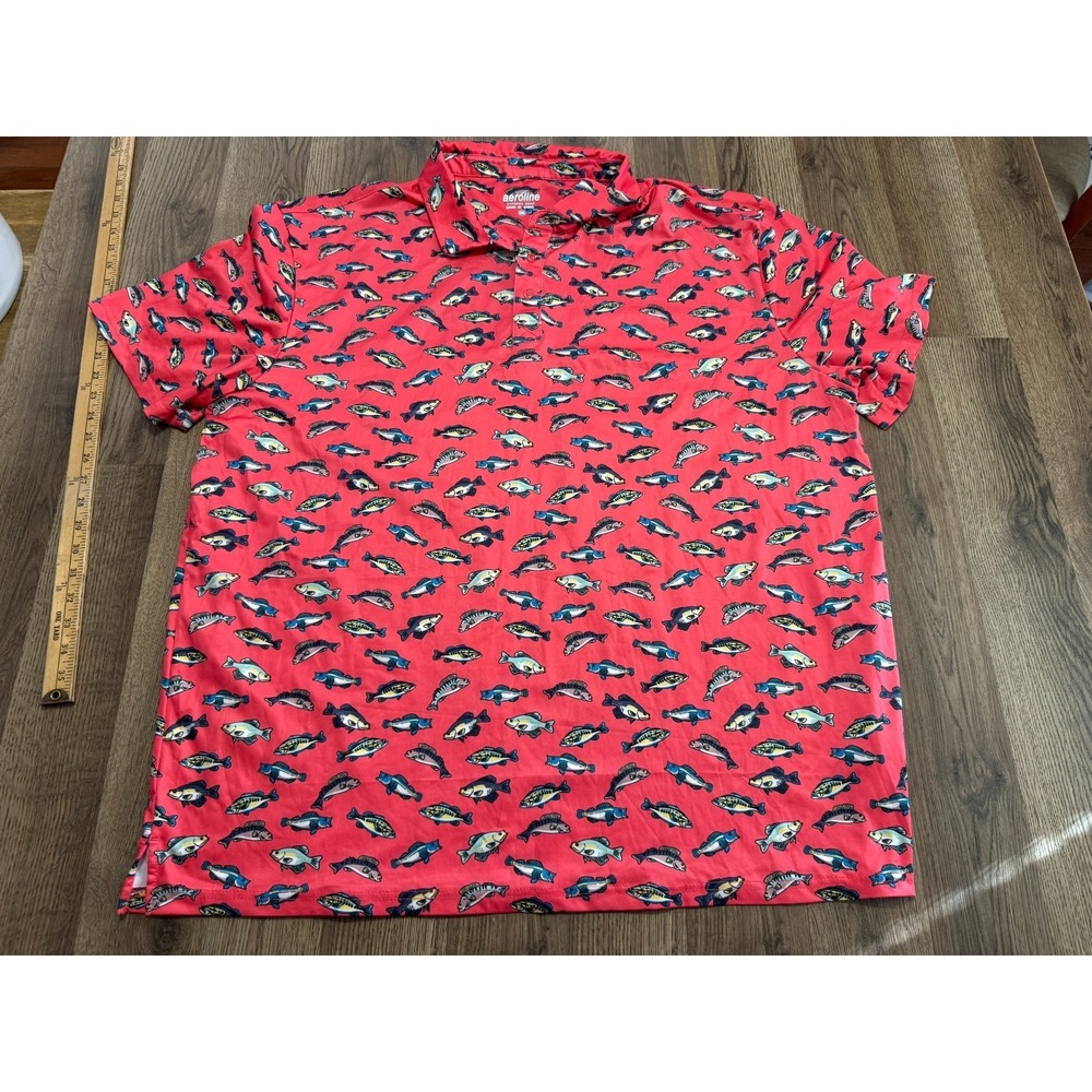 Aeroline Shirt Men's Size 3XL Pink Polo Shirt Fish Fitness Gear Short Sleeve